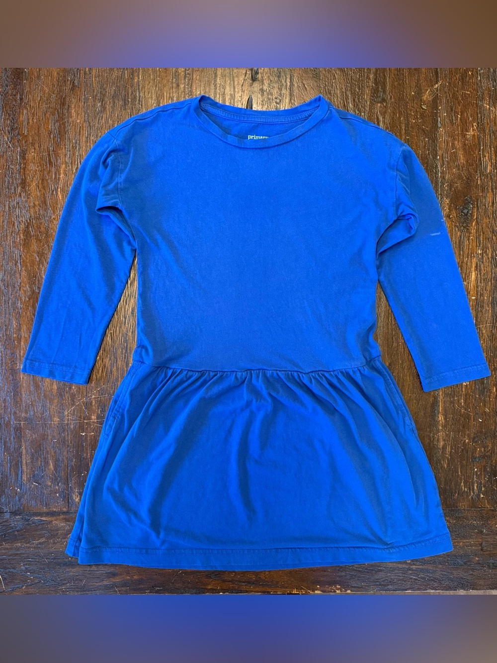 Primary Long Sleeve Tshirt Pocket Dress in Cobalt Size 6-7